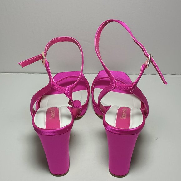 New Franco Sarto Women's Daffy Ankle Strap Sandal Heels Bright Pink Satin Size 9 - Picture 6 of 13
